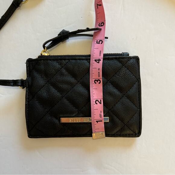Steve Madden Coin Purse Quilted Black Faux Leather with Strap Small Wallet - Picture 7 of 9